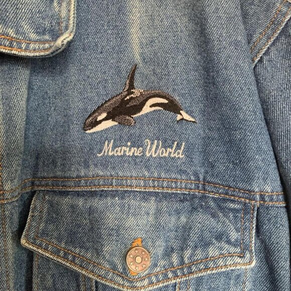 VTG 90's Denim Jean Jacket XL 100% Cotton Orca Whale Marine World Embroidery - Picture 3 of 5